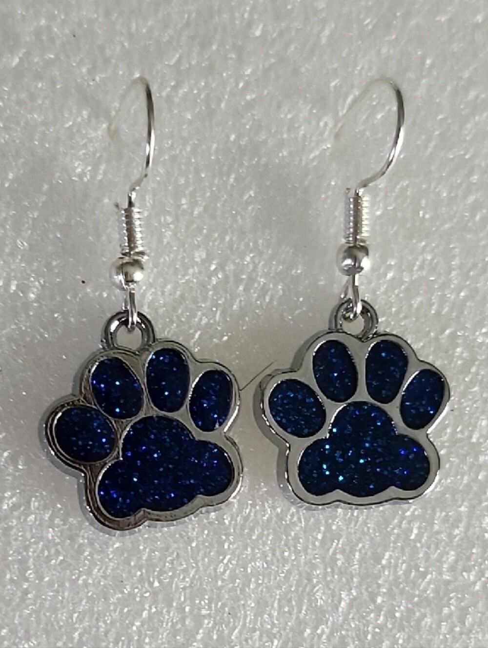 Hand Crafted Blue Glitter Paw Print Dangle Earrings